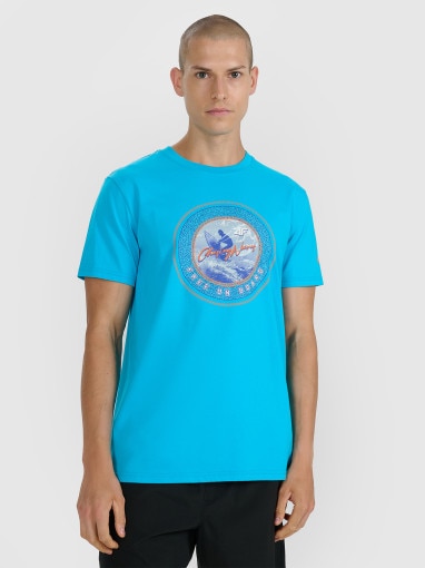  4F Męski tshirt z nadrukiem 4F 4FRSS25TTSHM3155  niebieski Niebieski