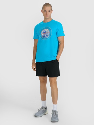 Męski t-shirt z nadrukiem 4F 4FRSS25TTSHM3155 - niebieski