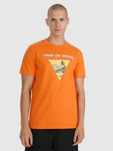  4F Męski tshirt z nadrukiem 4F 4FRSS25TTSHM3155  pomarańczowy Pomarańczowy