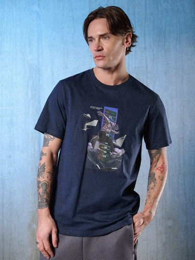  4F Męski tshirt z nadrukiem 4F 4FRSS26TTSHM3659  granatowy Granatowy