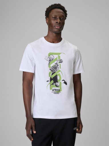  4F Męski tshirt z nadrukiem 4F 4FRSS26TTSHM3768  biały Biały