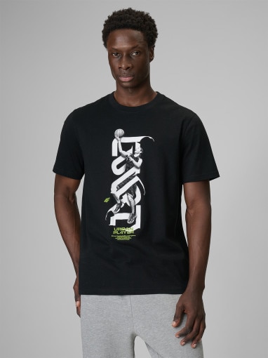  4F Męski tshirt z nadrukiem 4F 4FRSS26TTSHM3768  czarny Czarny
