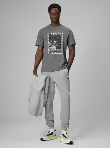 Męski t-shirt z nadrukiem 4F 4FRSS26TTSHM3769 - szary