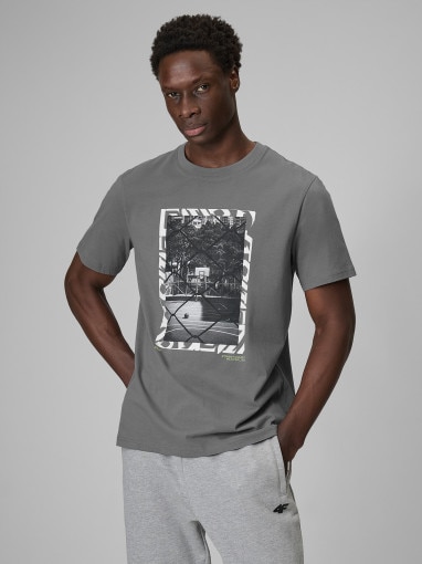  4F Męski tshirt z nadrukiem 4F 4FRSS26TTSHM3769  szary Szary