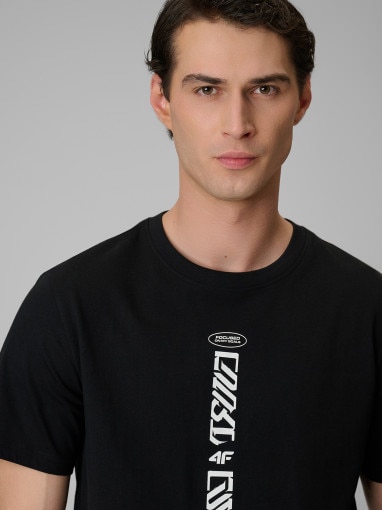  4F Męski tshirt z nadrukiem 4F 4FRSS26TTSHM3771  czarny Czarny