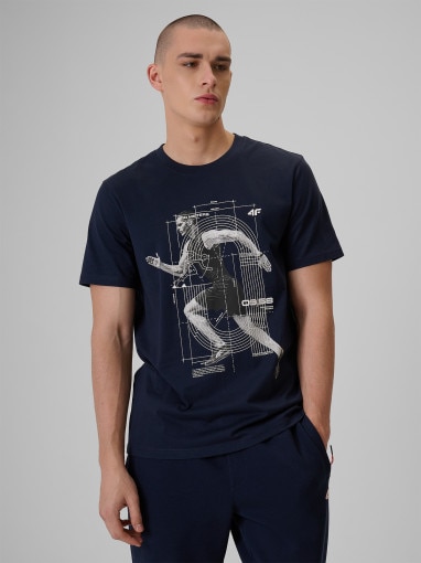 Obrazek dla: 4F Męski tshirt z nadrukiem 4F 4FRSS26TTSHM3802 granatowy Granatowy