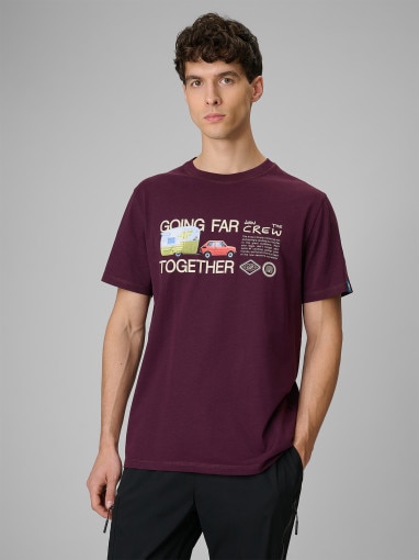  4F Męski tshirt z nadrukiem 4F 4FRSS26TTSHM3810  fioletowy Fioletowy