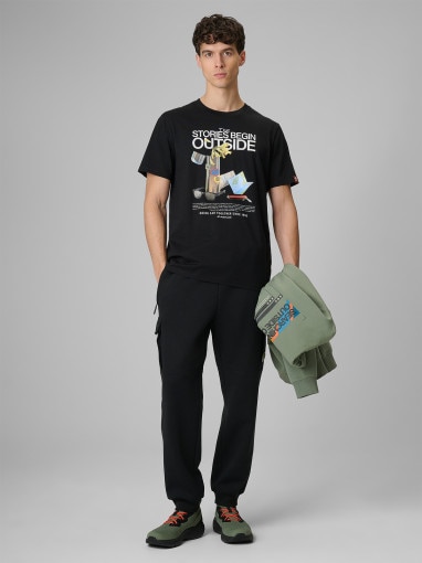 Męski t-shirt z nadrukiem 4F 4FRSS26TTSHM3811 - czarny