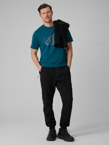 Męski t-shirt z nadrukiem 4F 4FRSS26TTSHM3989 - turkusowy