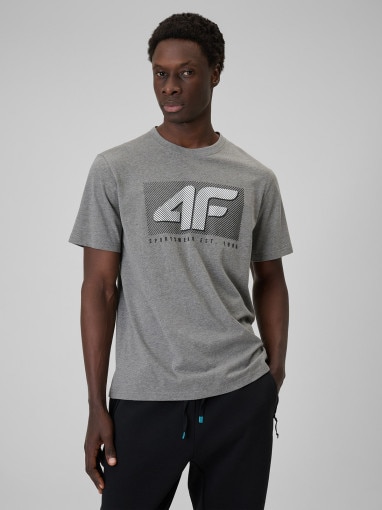  4F Męski tshirt z nadrukiem 4F 4FRSS26TTSHM3991  szary Szary