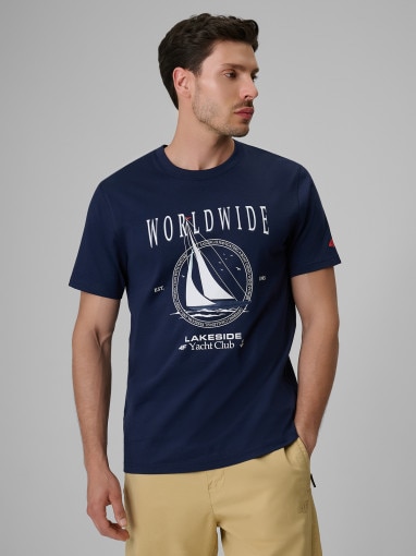  4F Męski tshirt z nadrukiem 4F 4FRSS26TTSHM3993  granatowy Granatowy