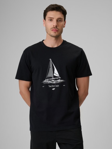  4F Męski tshirt z nadrukiem 4F 4FRSS26TTSHM3996  czarny Czarny
