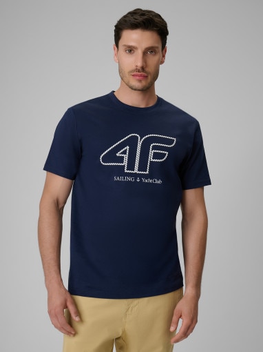  4F Męski tshirt z nadrukiem 4F 4FRSS26TTSHM3999  granatowy Granatowy