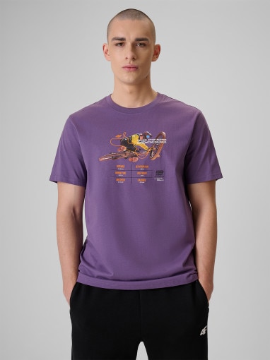  4F Męski tshirt z nadrukiem 4F 4FRSS26TTSHM4000  fioletowy Fioletowy