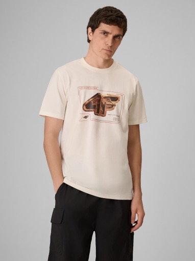 Obrazek dla: 4F Męski tshirt z nadrukiem 4F 4FRSS26TTSHM4230  kremowy Kremowy