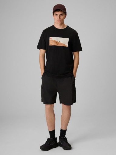 Męski t-shirt z nadrukiem 4F 4FRSS26TTSHM4236 - czarny