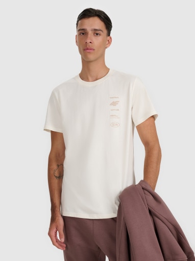 4F Męski tshirt z nadrukiem 4F 4FWAW25TTSHM2402 beżowy Beżowy
