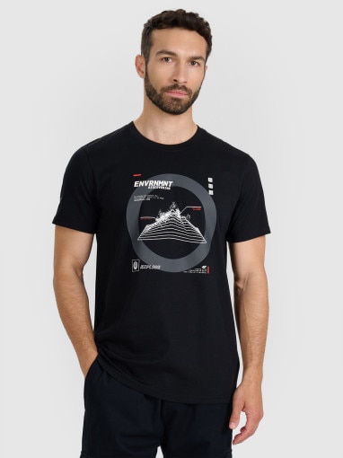 4F Męski tshirt z nadrukiem 4F 4FWAW25TTSHM3120 czarny Głęboka czerń