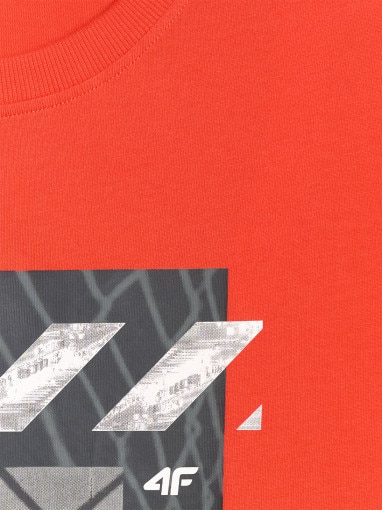 Męski t-shirt z nadrukiem 4F 4FWAW25TTSHM3123 - pomarańczowy