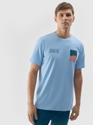 Męski t-shirt z nadrukiem 4F 4FWSS24TTSHM1289 - niebieski