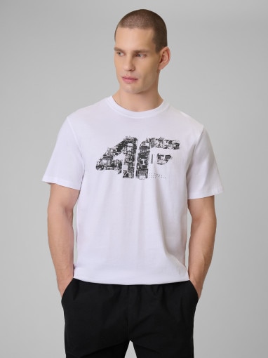  4F Męski tshirt z nadrukiem 4F 4FWSS26TTSHM2659  biały Biały