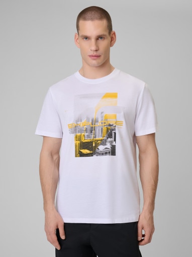  4F Męski tshirt z nadrukiem 4F 4FWSS26TTSHM2660  biały Biały