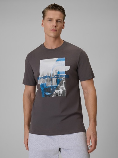  4F Męski tshirt z nadrukiem 4F 4FWSS26TTSHM2660  szary Szary