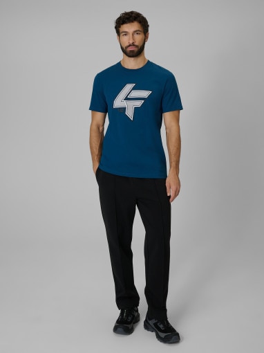 Męski t-shirt z nadrukiem 4F 4FWSS26TTSHM2662 - turkusowy