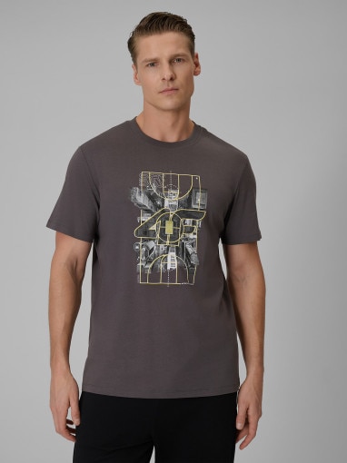  4F Męski tshirt z nadrukiem 4F 4FWSS26TTSHM2664  szary Szary
