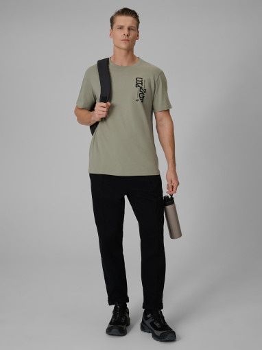 Męski t-shirt z nadrukiem 4F 4FWSS26TTSHM2665 - khaki