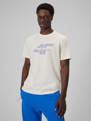  4F Męski tshirt z nadrukiem 4F 4FWSS26TTSHM2666  kremowy Kremowy