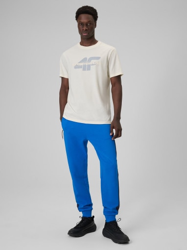 Męski t-shirt z nadrukiem 4F 4FWSS26TTSHM2666 - kremowy