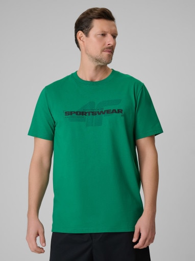  4F Męski tshirt z nadrukiem 4F 4FWSS26TTSHM2666  zielony Zielony