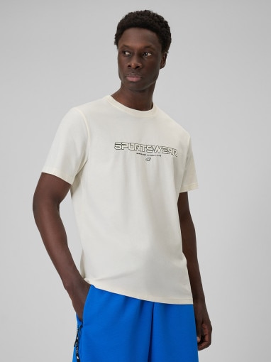 4F Męski tshirt z nadrukiem 4F 4FWSS26TTSHM3033 kremowy Kremowy