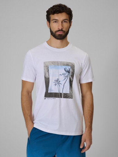  4F Męski tshirt z nadrukiem 4F 4FWSS26TTSHM3034  biały Biały