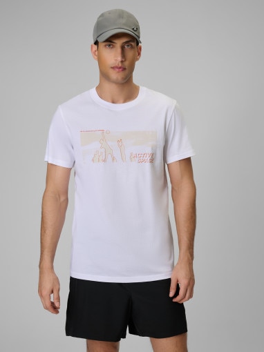 4F Męski tshirt z nadrukiem 4F 4FWSS26TTSHM3035 biały Biały