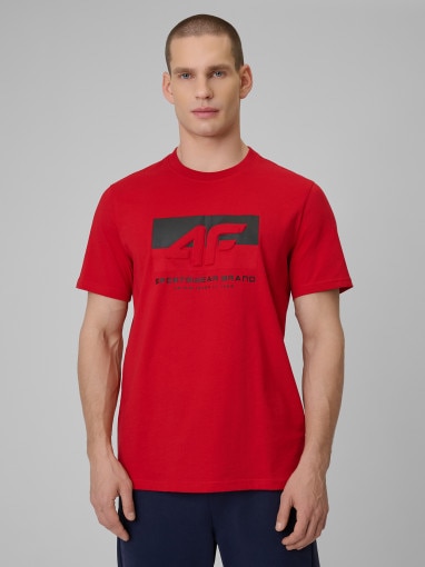  4F Męski tshirt z nadrukiem 4F 4FWSS26TTSHM3325  czerwony Czerwony