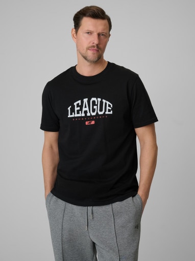 4F Męski tshirt z nadrukiem 4F 4FWSS26TTSHM3326  czarny Czarny