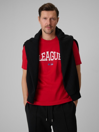  4F Męski tshirt z nadrukiem 4F 4FWSS26TTSHM3326  czerwony Czerwony