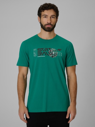  4F Męski tshirt z nadrukiem 4F 4FWSS26TTSHM3331  zielony Zielony