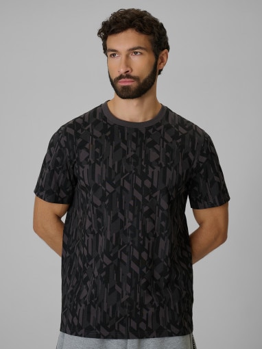  4F Męski tshirt z nadrukiem 4F 4FWSS26TTSHM3332  czarny Głęboka czerń  allover