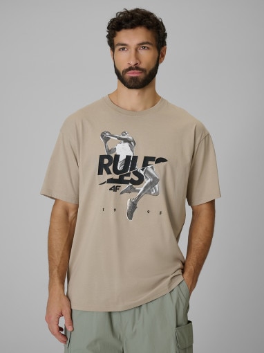 4F Męski tshirt z nadrukiem 4F 4FWSS26TTSHM3333 beżowy Beżowy