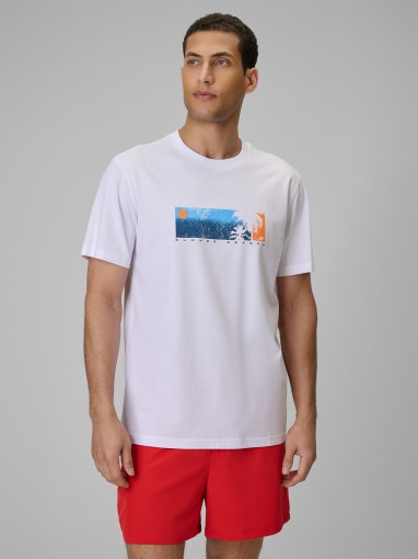4F Męski tshirt z nadrukiem 4F 4FWSS26TTSHM3335 limonkowy Biały