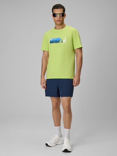 Męski t-shirt z nadrukiem 4F 4FWSS26TTSHM3335 - limonkowy