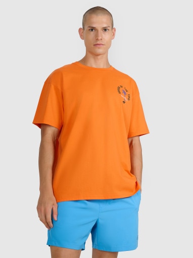  4F Męski tshirt z nadrukiem oversize 4F 4FRSS25TTSHM2990  pomarańczowy Pomarańczowy