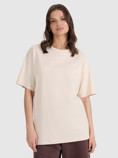 T-shirt oversize uniseks 4F 4FWSS25TTSHU1972 - beżowy