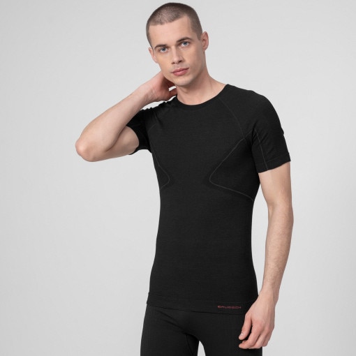 BRUBECK Męska koszulka termoaktywna BRUBECK Active Wool  czarna Głęboka czerń