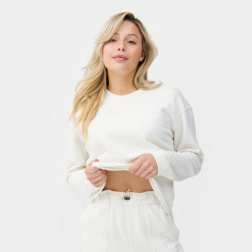 Calvin Klein Damska bluza dresowa nierozpinana bez kaptura Calvin Klein Sweaters 00GWS3W301  biała Biały