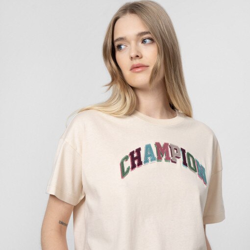 Damski t-shirt z nadrukiem CHAMPION COLLEGE OF COLORS - beżowy