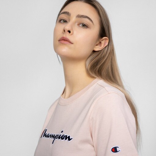 Damski t-shirt z nadrukiem CHAMPION CREWNECK T-SHIRT - różowy